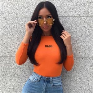 Orange BABE Bodysuit Long-sleeve